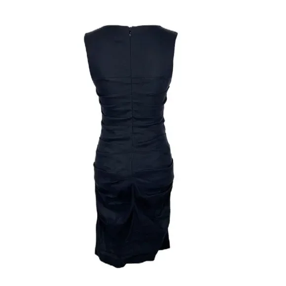 Nicole Miller Artelier Dress Women 4 Black Sleeveless Midi Drape Solid LBD Linen - Picture 4 of 14